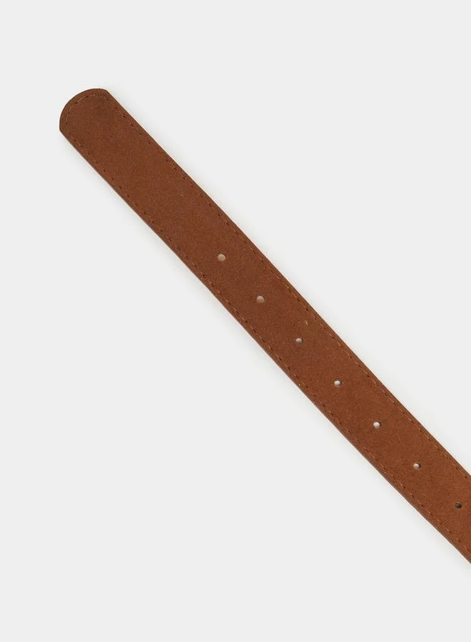Styli  Brown Faux Suede Belt with Oval Buckle for Women | Best Price UAE